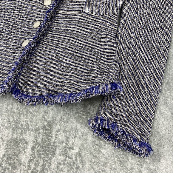 Theyskens' Theory Jacket Womens 4 Blue‎ Jossak Tweed Button Fringe Metallic Lady - Picture 2 of 13